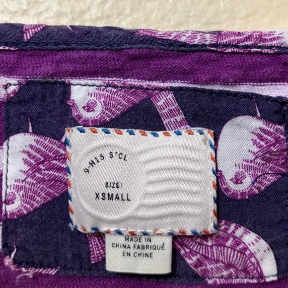 Anthropologie Postmark Fairley Purple Striped/Bird Pattern High Low Top Size XS - Picture 7 of 9